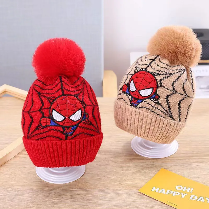 Marvel Cartoon Spiderman New Fashion Autumn Winter Kids Knitted Hat Boys Girl Wool Cap Children Plush Thick Beanies Hat