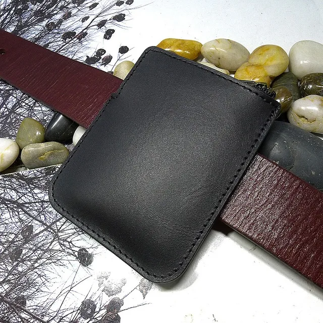 Blongk zapinana na zamek Ultra cienki pasek paczka prawdziwej skóry mała torebka nerka karty i etui na dowód Mini portfel etui mężczyźni kobiety LD-K