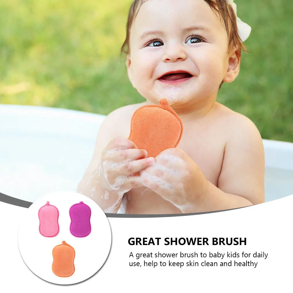 

3Pcs Ergonomic Peanut Shaped Bath Sponge for Kids Baby Daily Use Exfoliating Scalp Body Neck Gentle Scrub Shower Cleansing Tool