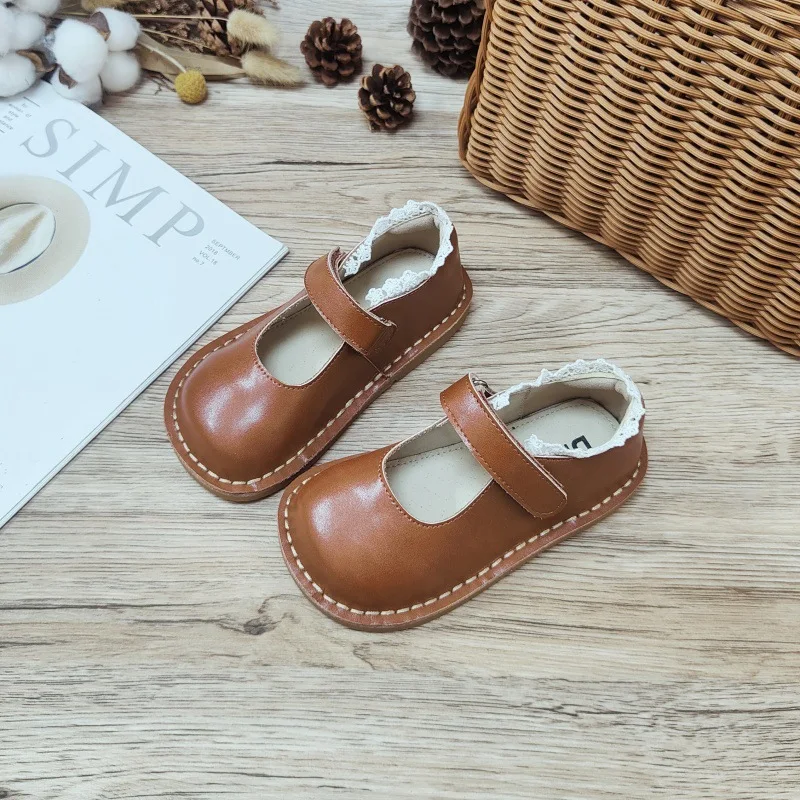 Mädchen Lederschuhe 24 Frühling und Sommer neue handgemachte Retro atmungsaktive Leder Anti-Geruch Prinzessin Einzels chuhe Kinderschuhe