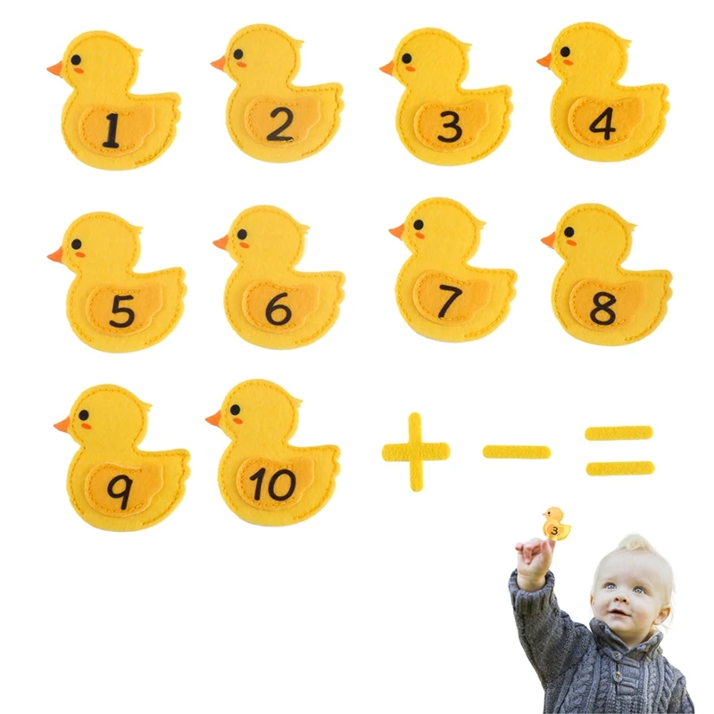 Infant Montessori Mathematics Education Toys Felt Duck Set Finger Puppet Digital Cognition Preschool Children Scene Playing Prop