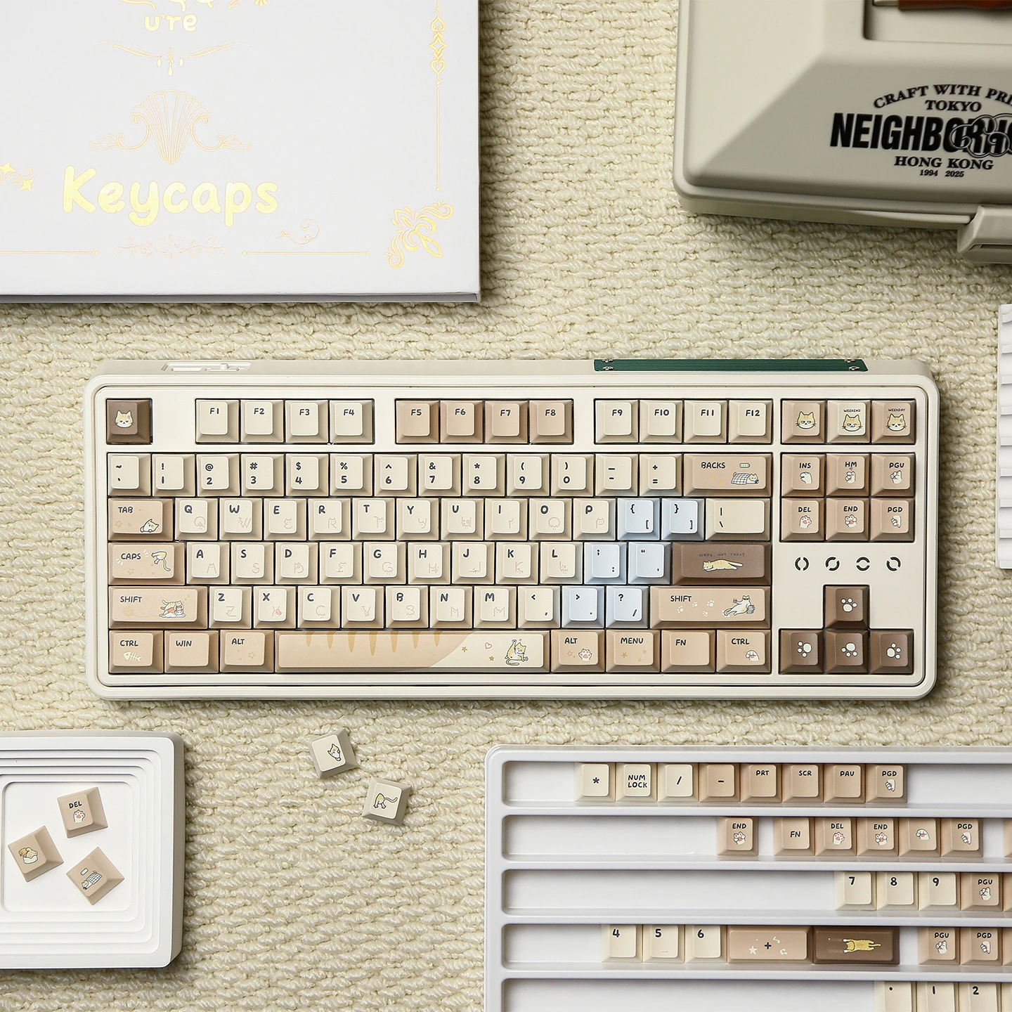URE Hachimi Cute Cat keycaps Cherry Profile Dye Sub PBT Keycaps For MX Mechanical Keyboard Mad60/M6lite/Rakka