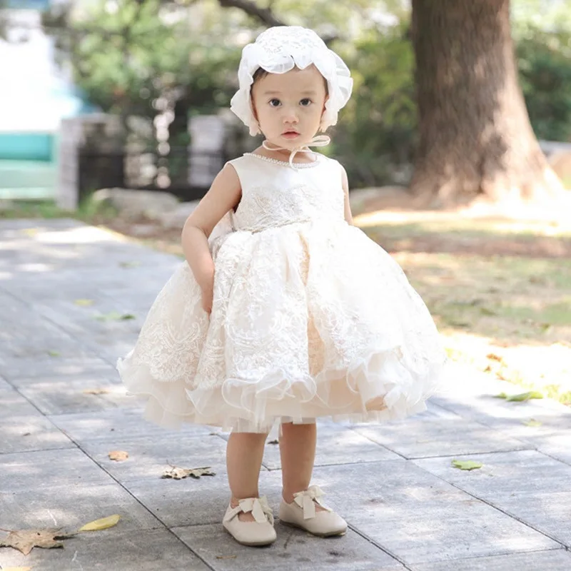 2023 Baby Girl Dresses For Party And Wedding Princess Lace Girls Tulle Dress Baptism Christening 1st Birthday Princess Ball Gown