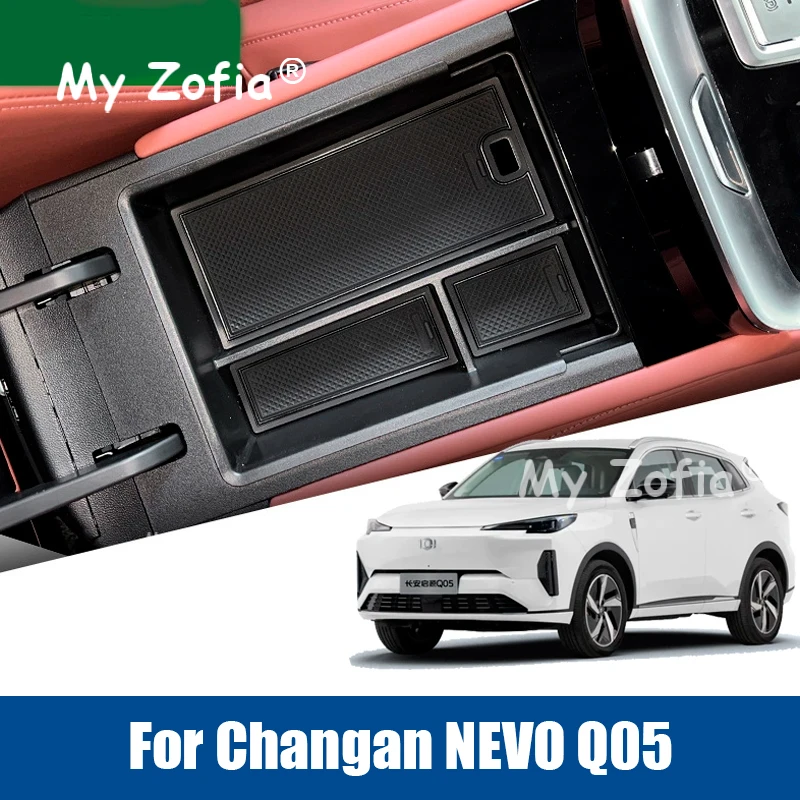 

For Changan NEVO Q05 2024 2025 2026 Car Armrest Storage Box Cup Holder Central Control Storage Sundries Box Interior Accessories