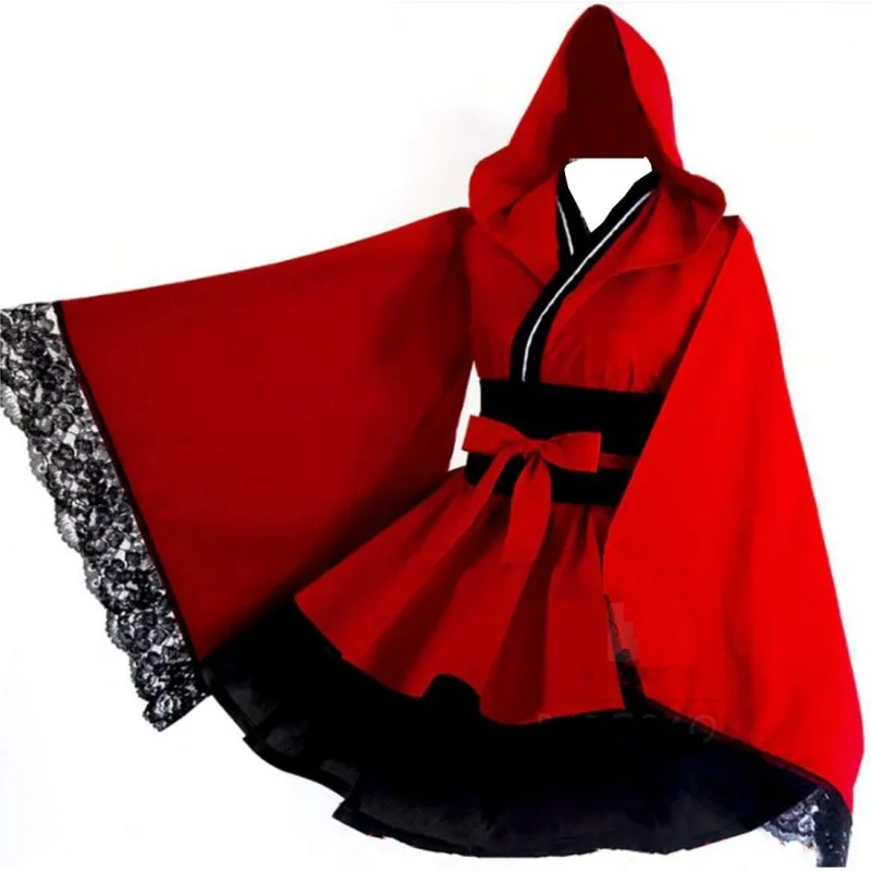 

❤️❤️❤️Poetic Walk Anime Princess Red Women lolita Maid Dress Kimono Halloween Cosplay Costume❤️⭐️❤️