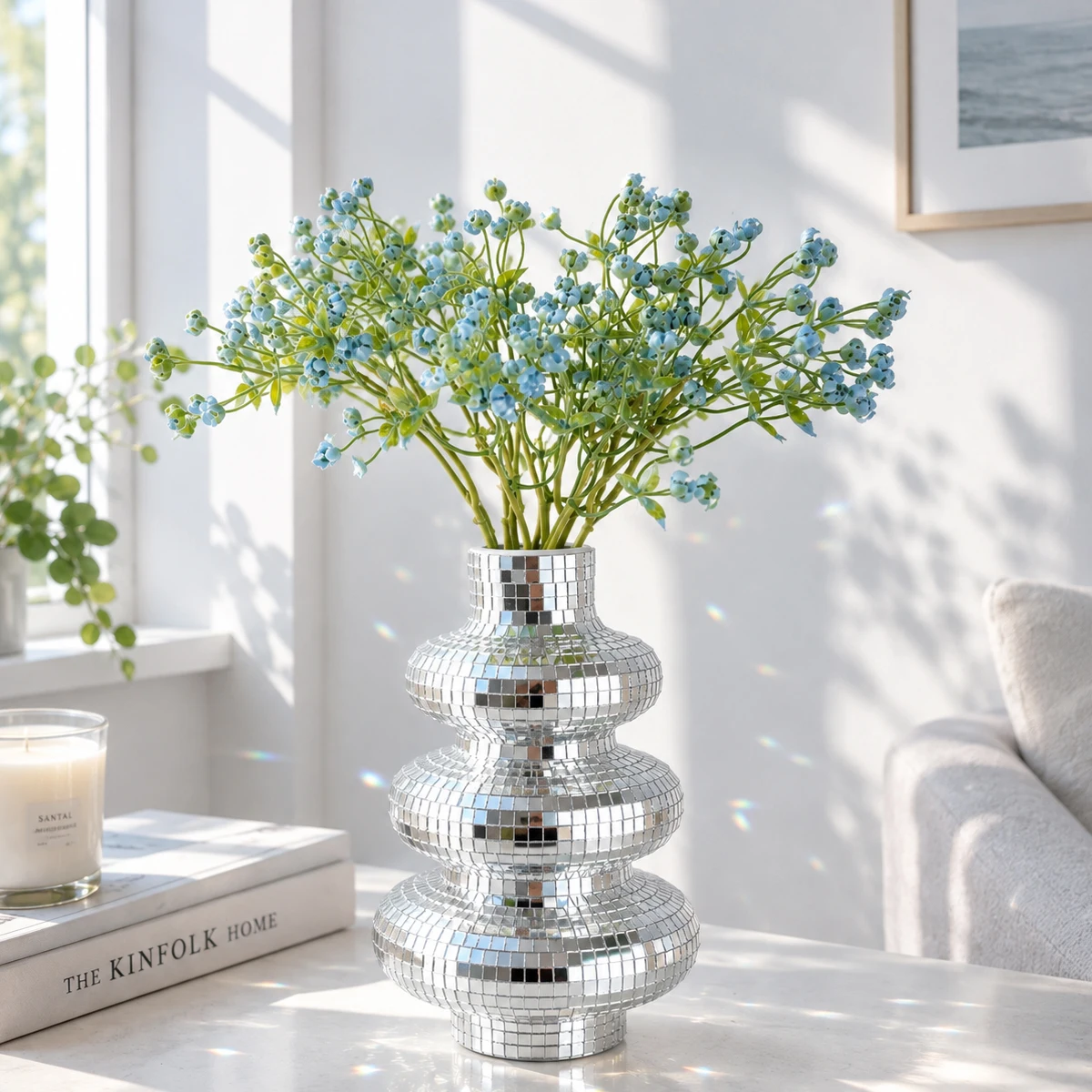 20cm Tiered Disco Ball Vase Silver Chrome Mirror Mosaic Flower Vase Layered Decorative Vase Home Party Wedding Decor