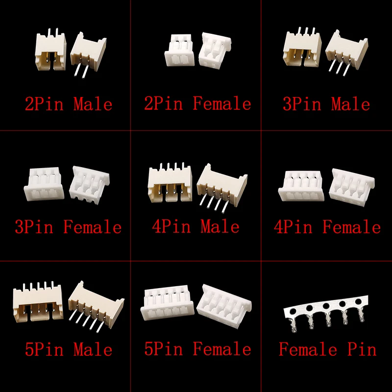 60Sets JST 1.25 2p 3p 4p 5 pin 1.25mm Pitch Male And Female Shell Housing Kit Pin Header Connector Crimping Wire Connectors