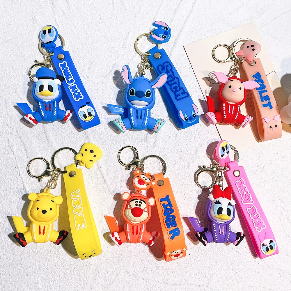 Cartoon Anime Disney Mickey Mouse Minnie Figure Keychains  Donald Duck Piglet Key Chain Model Kid Toy Children Gift