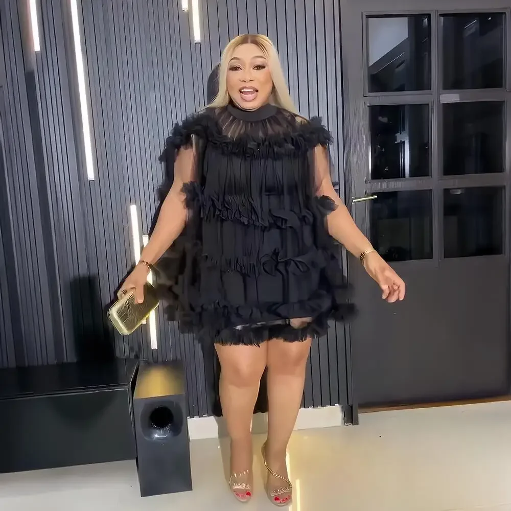 فستان نسائي فضفاض على الموضة فساتين نسائية شبكية فستان أسود للحفلات المسائية مكون من قطعتين ملابس أنقرة Dashiki أفريقيا بوبو #2