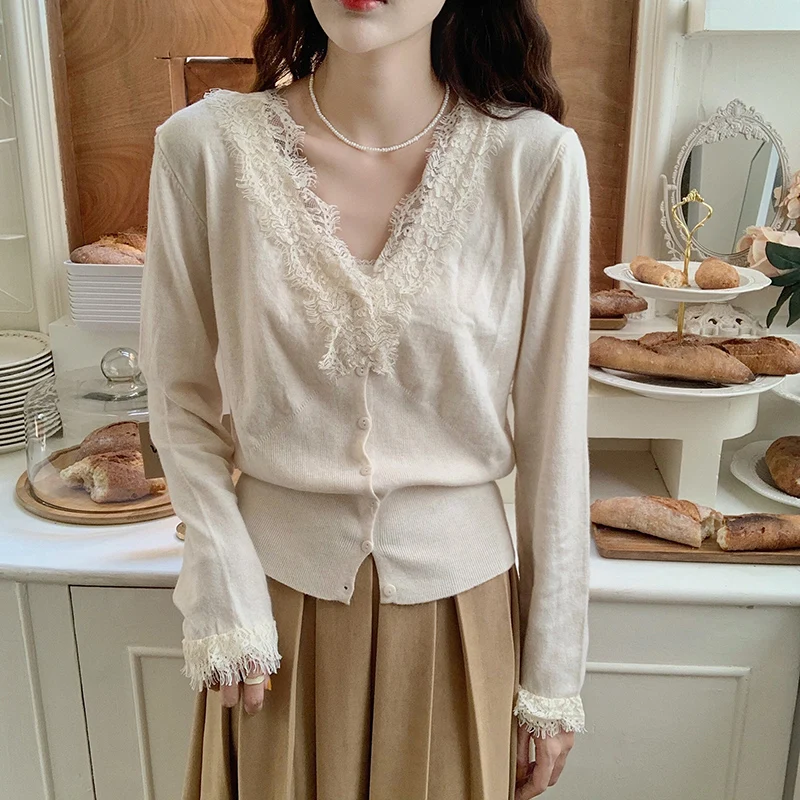 

Женский тонкий вязаный кардиган с V-образным вырезом, приталенный, в корейском стиле, с длинными рукавами, стандартной длины