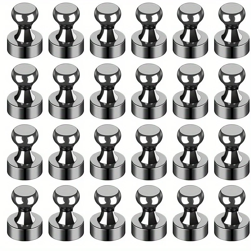 Black Neodymium Magnetic Push Pins - Strong Refrigerator & Whiteboard Magnets for Office, Kitchen & Map Use