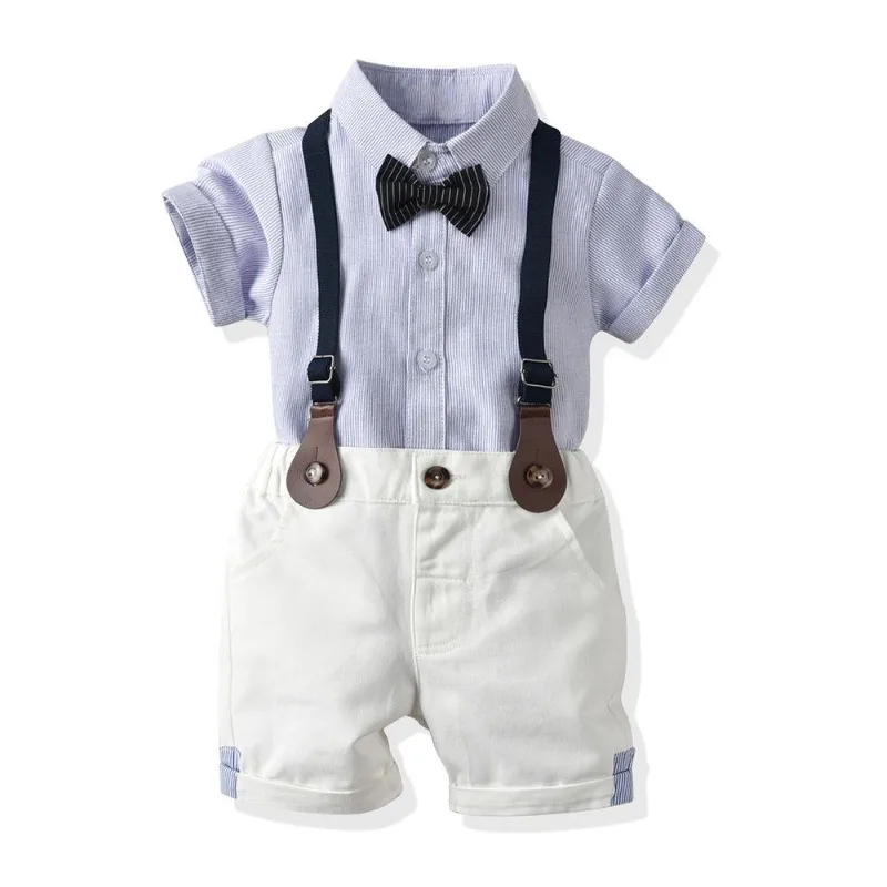 

Gentleman Kids Bodysuit Birthday Suit Set Newborn Baby Boy Shirt and Short Clothes Set with Bow Cotton Summer Wedding Outfit
