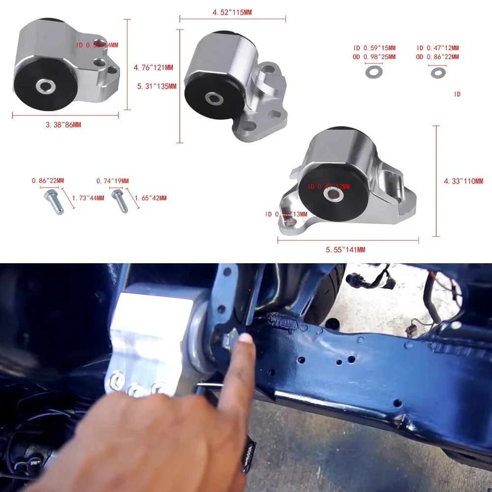 2/3 Hole Bolt Engine Swap Mounts Kit Car Retrofit Aluminum Motor Engine Mount For 92-01 Honda Civic Eg EH/DC D15 D16 B16 B17 B18