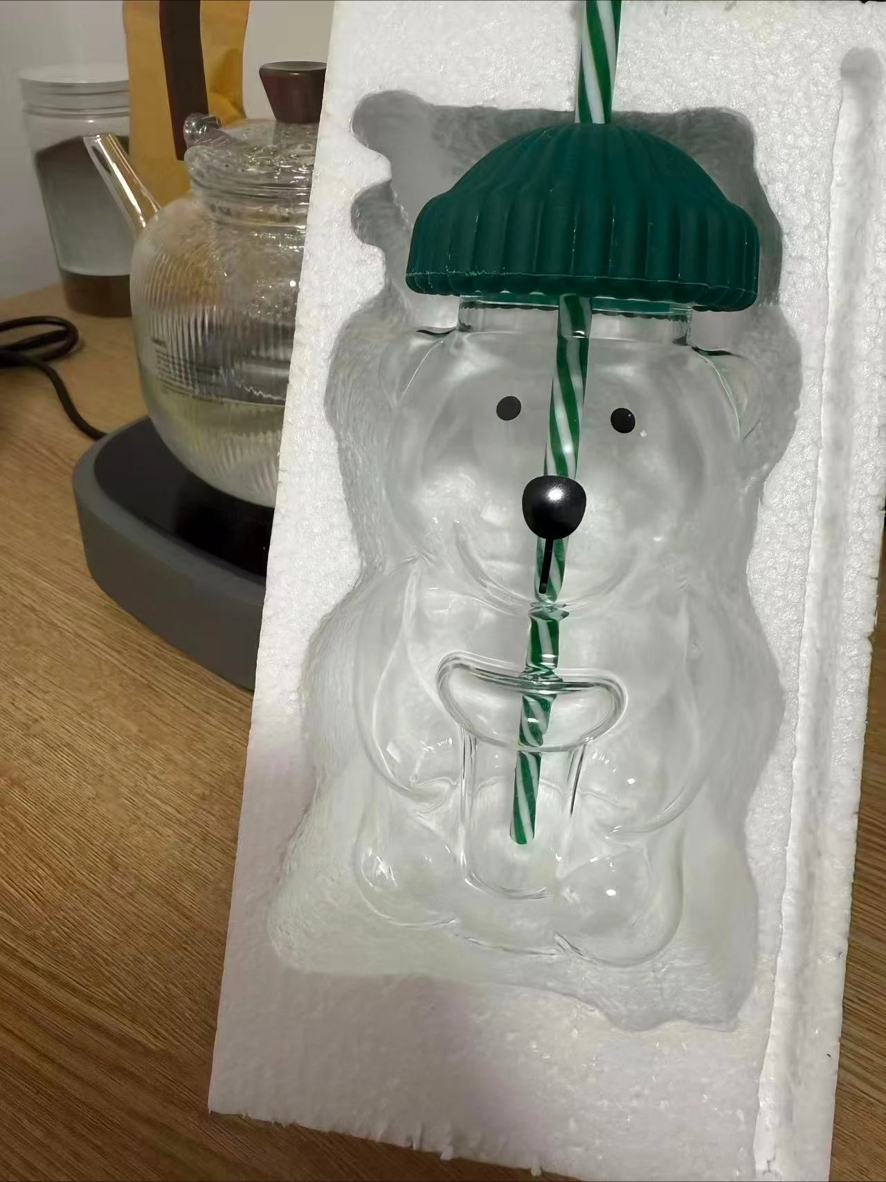 En stock, nuevo para Starbucks, taza con pajita de oso del mismo estilo, taza de oso de miel con pajitas, tazas bonitas para bebidas de café, tazas de vidrio de 20oz