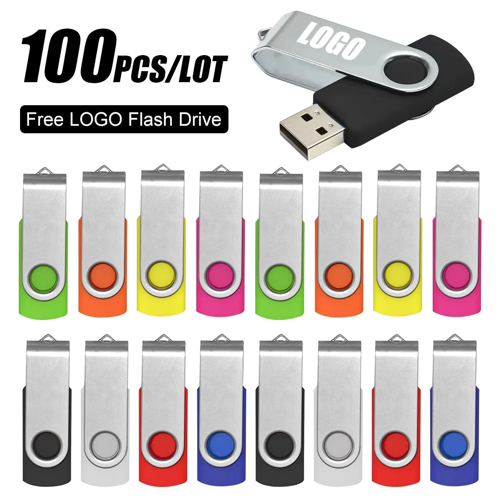 Free Custom Logo 100Pcs/Lot Metal + Plastic 64GB Usb Flash Drive 2.0 Memory Sticks 32GB 16GB Cle Usb PenDrive Wedding Gift