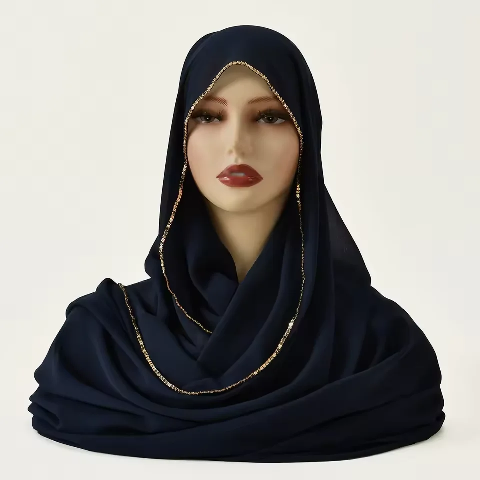 

New Pearl Chiffon Chain Hijab Scarf Women Shawl Wrap Turban Muslim Headscarf Bandanas Headband Bufanda Foulard Turbante Mujer