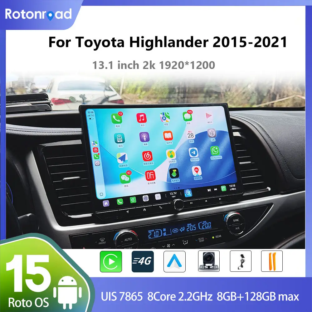 For Toyota Highlander 2015-2021 13 inch 2k 1920*1200  Android Radio Carplay Navigation Multimedia Player GPS  Android auto QLED