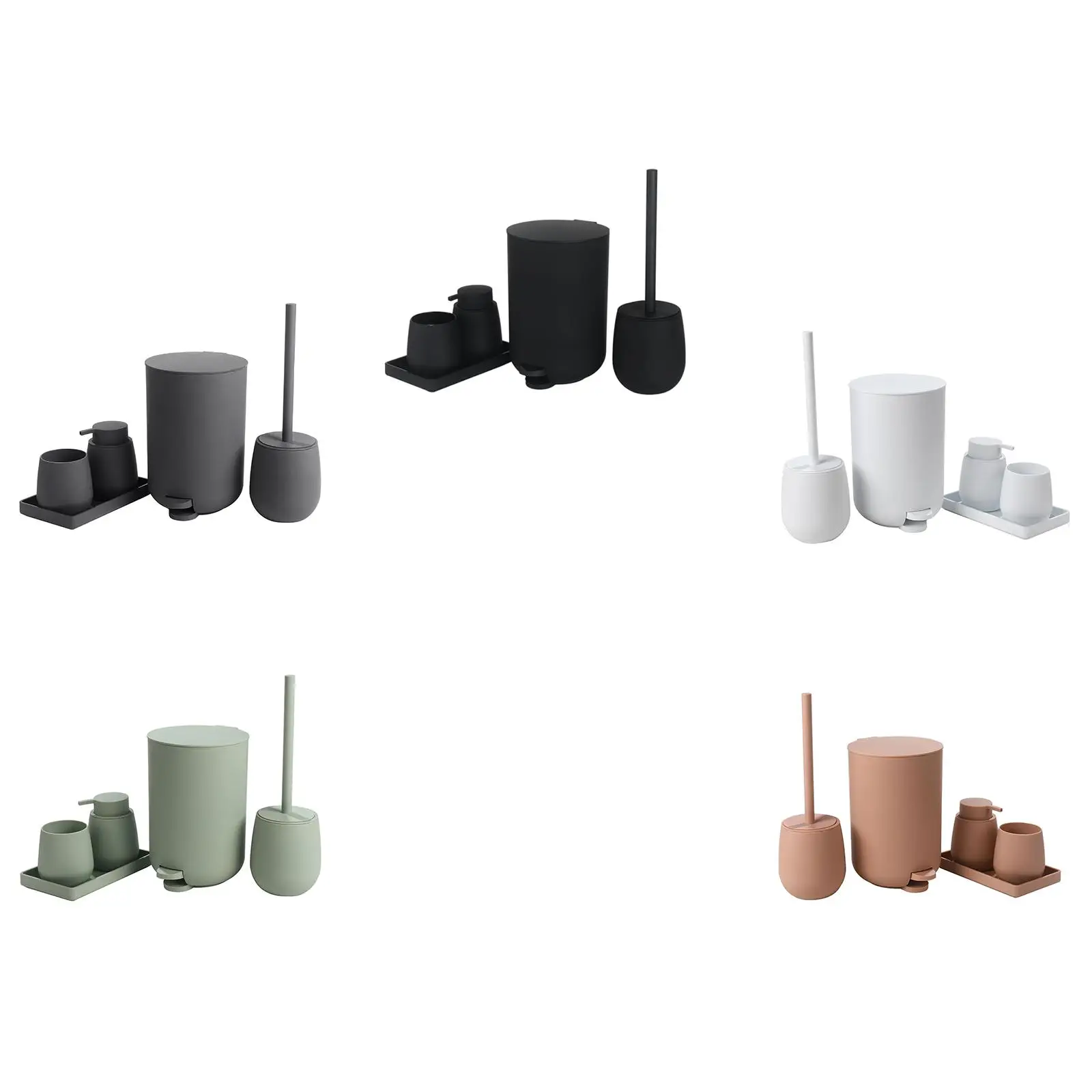 

5 Piece Bathroom Decoration Set, Toilet Brush, Trash Can And