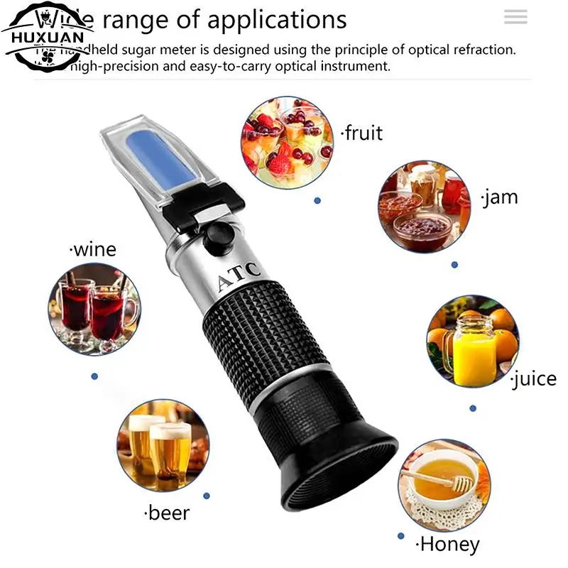 Handheld Refractometer Sugar Concentration Meter Densimeter 0-25% Alcohol 0-40% Brix Saccharimeter Sugar Tester Fruit Grapes ATC