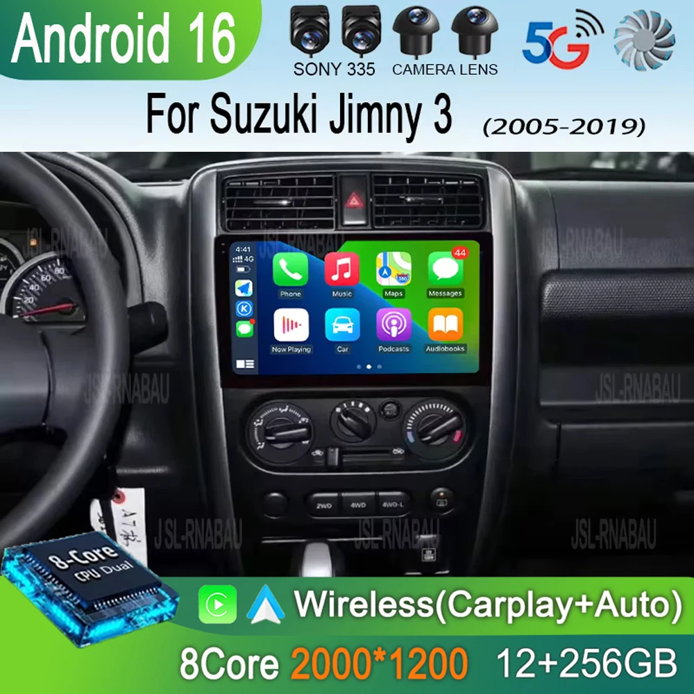 

Автомобильное радио на базе Android 16, мультимедийный видеоплеер Carplay Auto для Suzuki Jimny 3 2005-2019, RDS 4G, 2din, GPS-навигация, камера 360, QLED