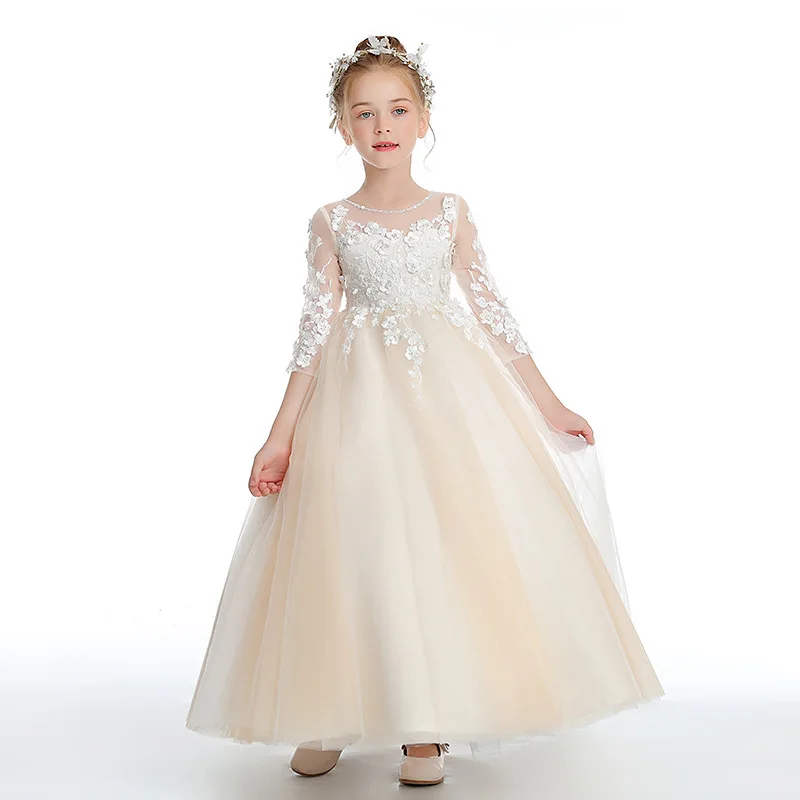 

Formal Occasions Wear Girl Dress Flower Wedding Birthday Host Tulle Tutu Little Costume for Piano Performance