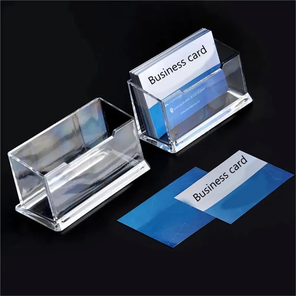 1-5Pcs Clear Acrylic Business Card Holder Name Card Organizer for Desk Fits 50 Business Cards Single Layer Transparent Stand Box