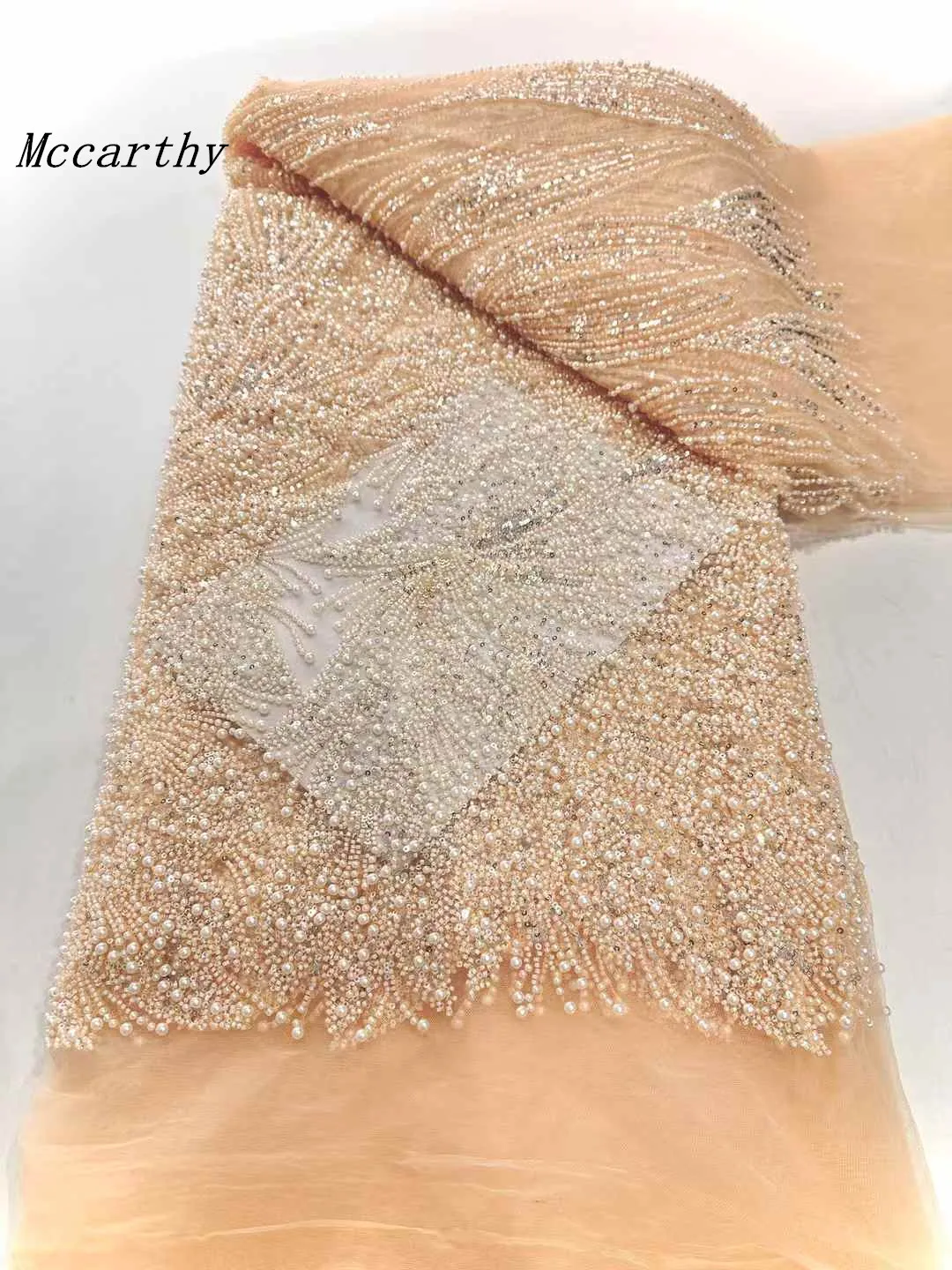 

Mccarthy High-end Fashion Fabric Original Quality 3D Embroidery With Sequins Beads Lace Fabric French Mesh 5yards Wedding Dress
