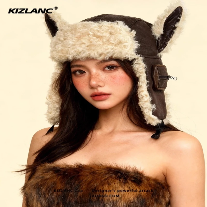 

KIZLANC Design Ear Flying Hats for Men and Women Niche Creative Hats Winter Ear Protection Hats