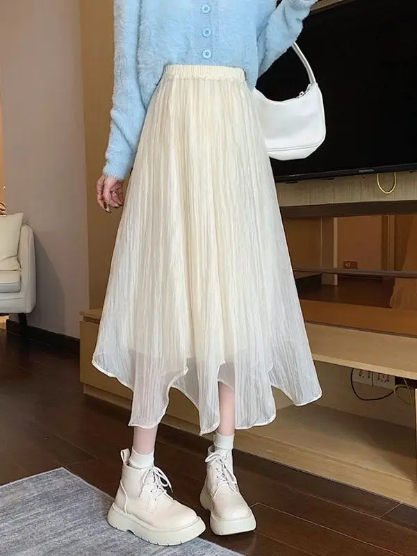 

Юбка А-силуэта с высокой талией «Цветущая вишня» для женщин, новая весенняя модель, асимметричная тюлевая юбка, нежная длинная юбка для невысоких.