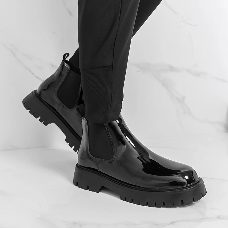 

Men's Lacquer leather boots Minimalist casual daily style Work and party Outdoor Fashion Street autumn and winter 38-46 New