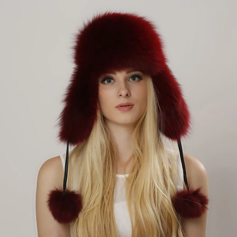 2024 New Style Winter Lady Real Fox Fur Hat Natural Soft Genuine Fox Fur Cap Women Fashion Casual Warm Real Leather Bomber Hats