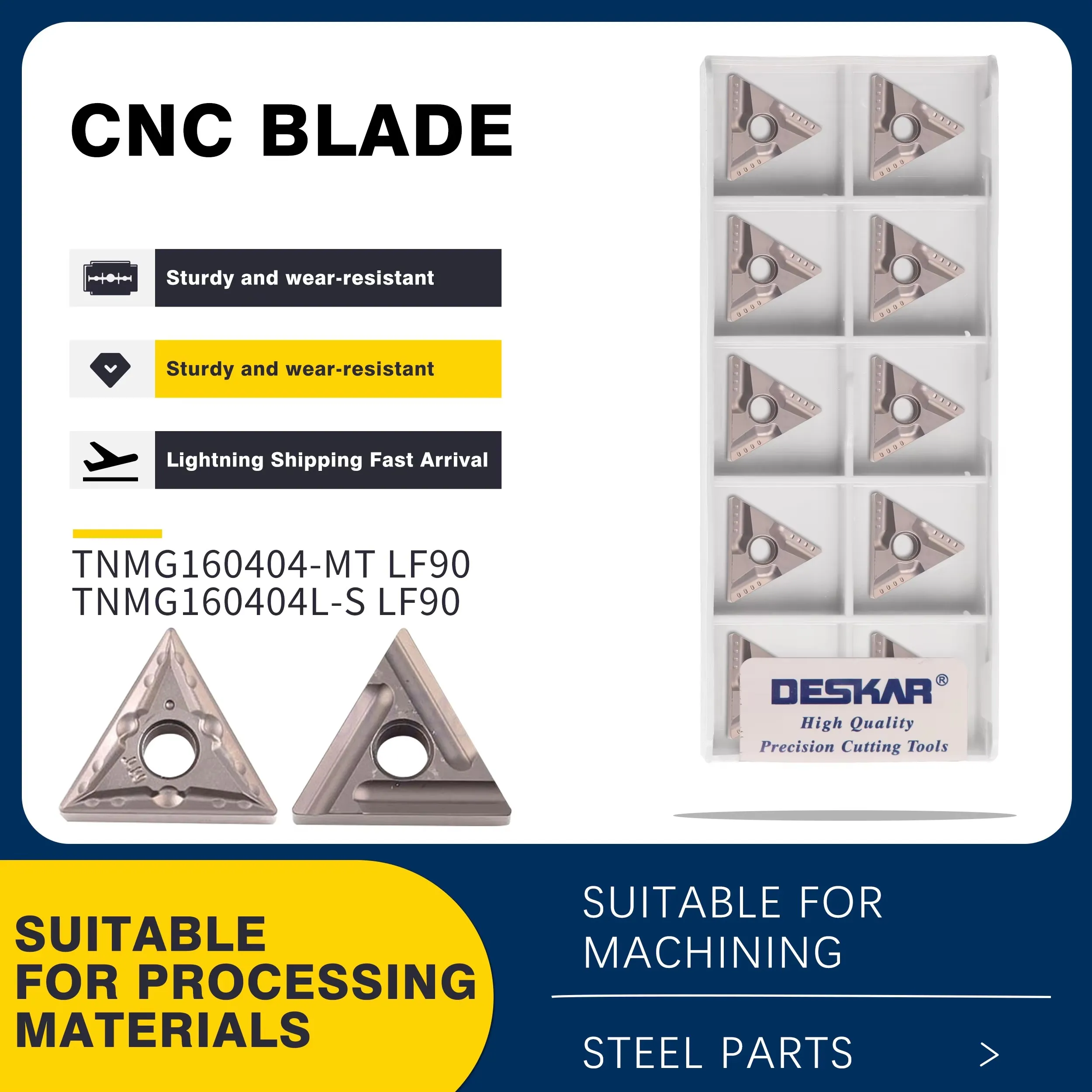 TNMG Series DESKAR Numerical Control Lathe Cermet Turning Insert For Steel Cutting TNMG160404/08 R-S/L-S/R-VF/L-VF/TS/HQ/MT LF90
