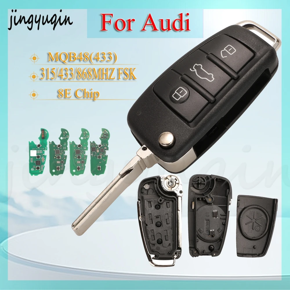 

jingyuqin New product For A3-MQB48(433) 8V0837220D/P 3Buttons Folding Remote Car Key For Audi A6L 315/433/868Mhz Fsk 8E Chip