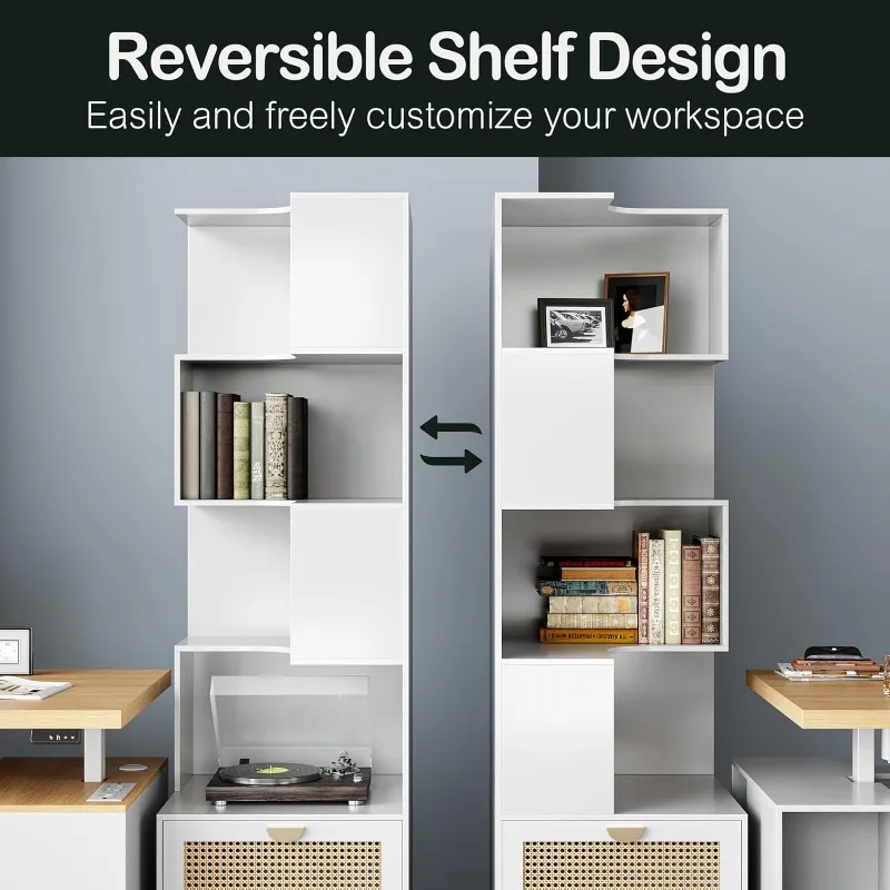 Reversibles modernes Bücherregal, DIY-Design mit Schallwand, L-förmiges freistehendes Holz-Eck-Präsentationsregal für Zuhause O