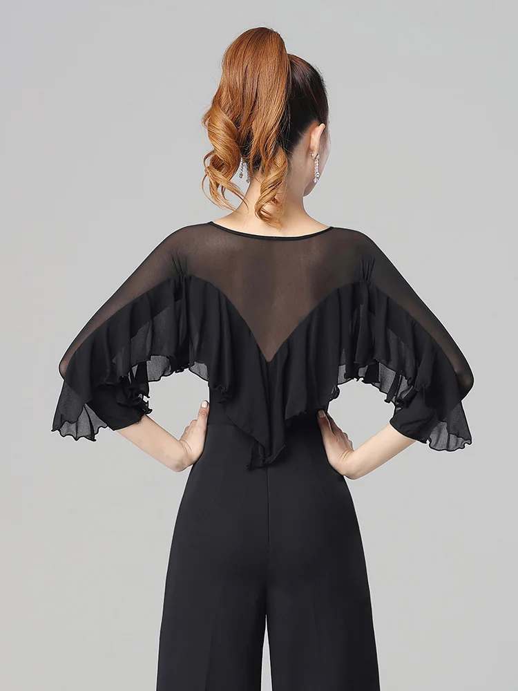 

Modern Dance Top Bla Seven-Sve One-Piece Latin Dance Suit for Women Ele Stand Dance orm by Dao