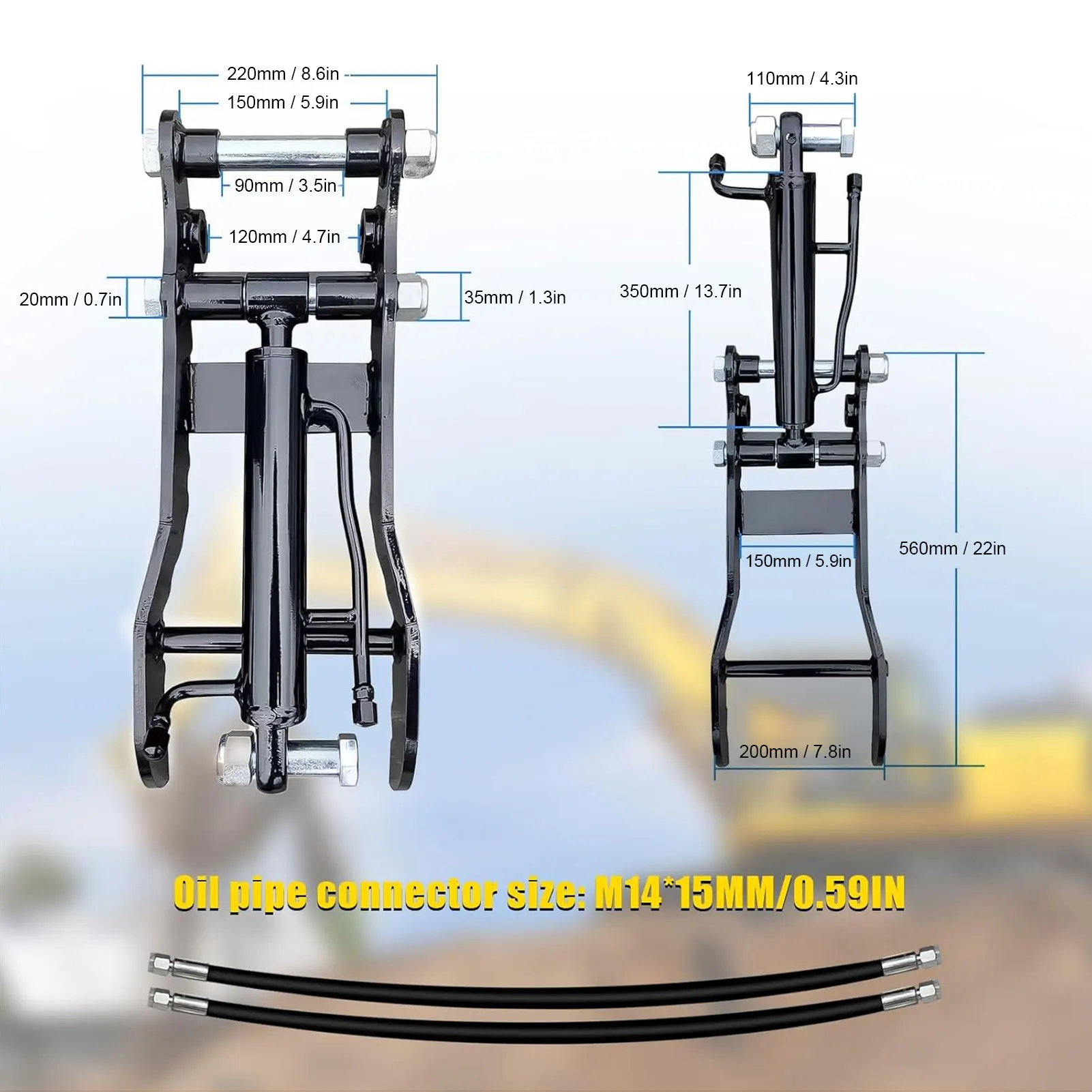 Hydraulischer Daumenclip aus Mn-Stahl, Minibagger, Einzelloch, hydraulischer Daumenclip mit 2 Stück M14-Schlauch