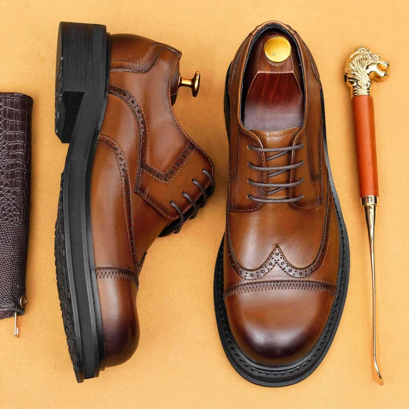 

Men'S Genuine Leather Vintage High Quality Shoes Luxury Wedding Formal Dress Classic Elegant Italian Black Shoe