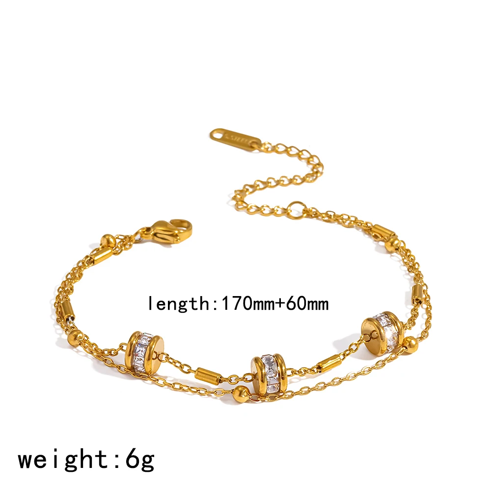 18K vergoldetes Edelstahl-Armband mit drei Schichten und glänzenden Zirkonen, wasserdichtes Schmuckzubehör für Damen – Detail 11