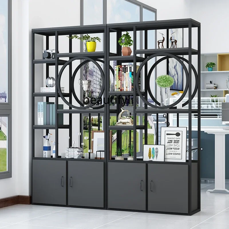 Wrought iron office storage multi-layer storage rack, living room screen floor book display rack