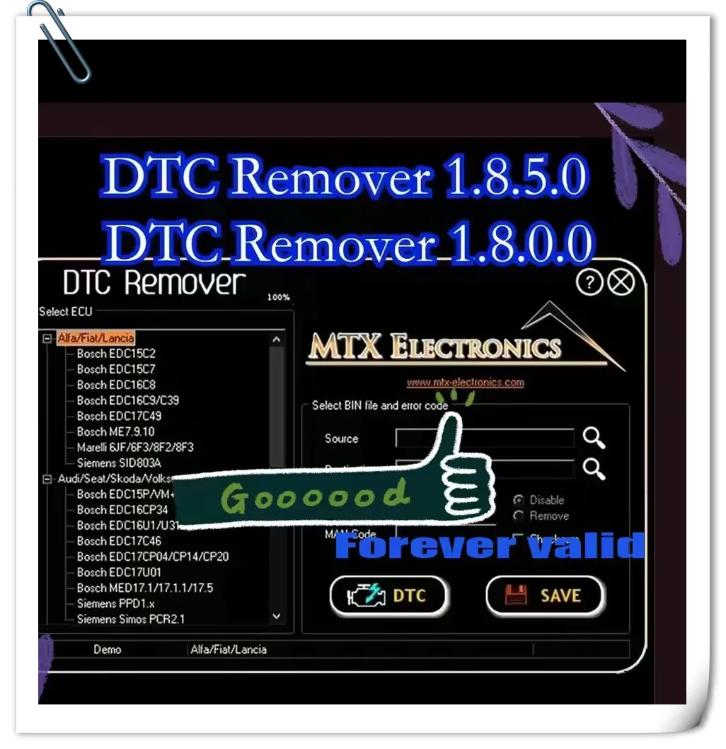

Good 9 Extra ECU Tuning SW Software ECU Fault Code Remover KESS KTAG FGTECH OBD2+MTX DTC Remover 1.8.5.0 With Keygen