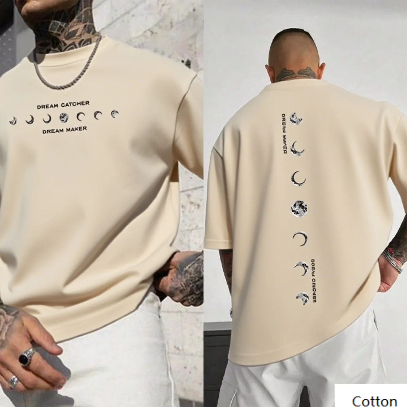 

Хлопковый трикотаж с принтом «Ловец снов» и фазы луны. Символичный и богемный дизайн. Отлично подходит для повседневного и модного.