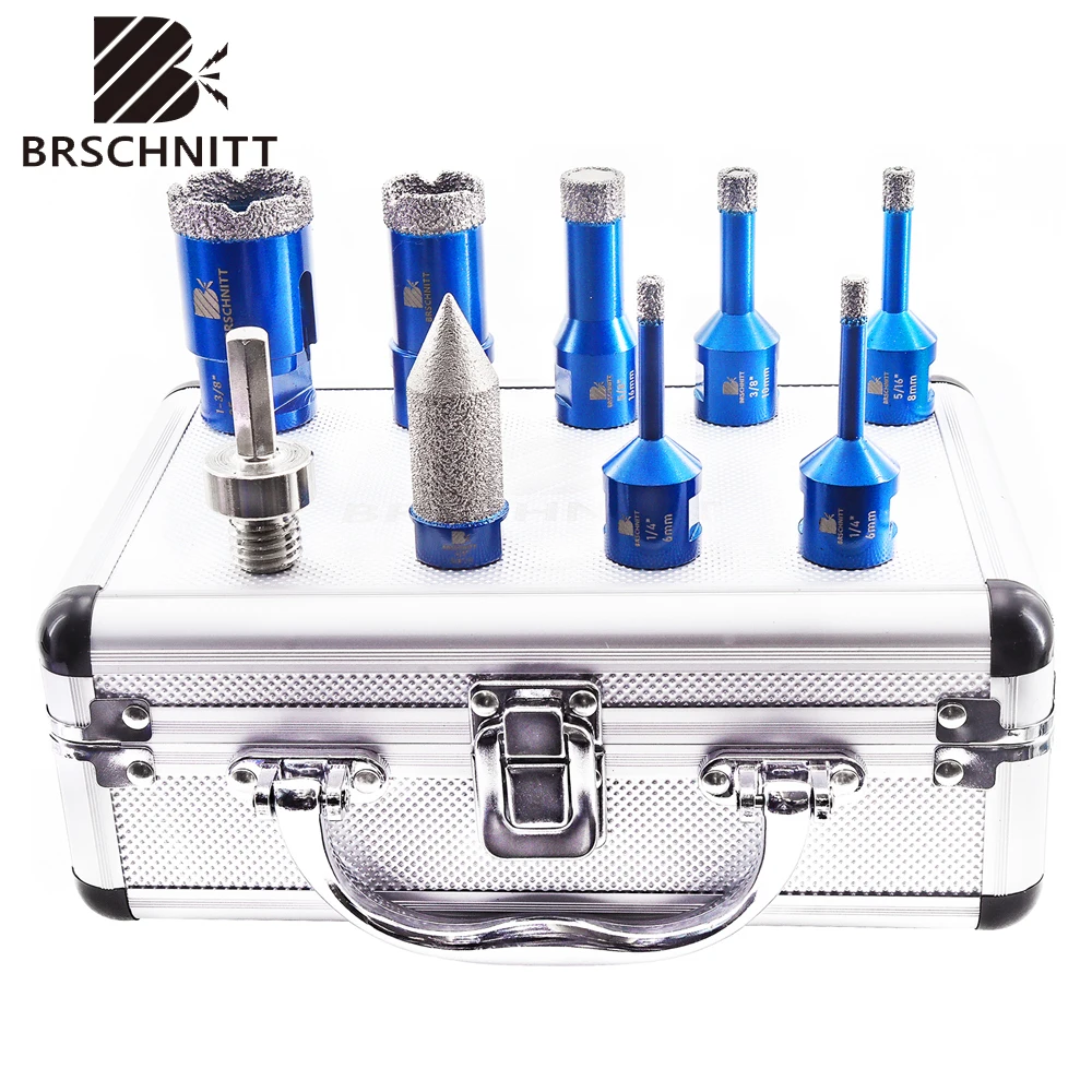 

BRSCHNITT 9-Piece Diamond Drill Bit Kit for Chamfer Tile Milling Ceramic Marble Granite - 5/8' Thread Hole Saw Drill Bits