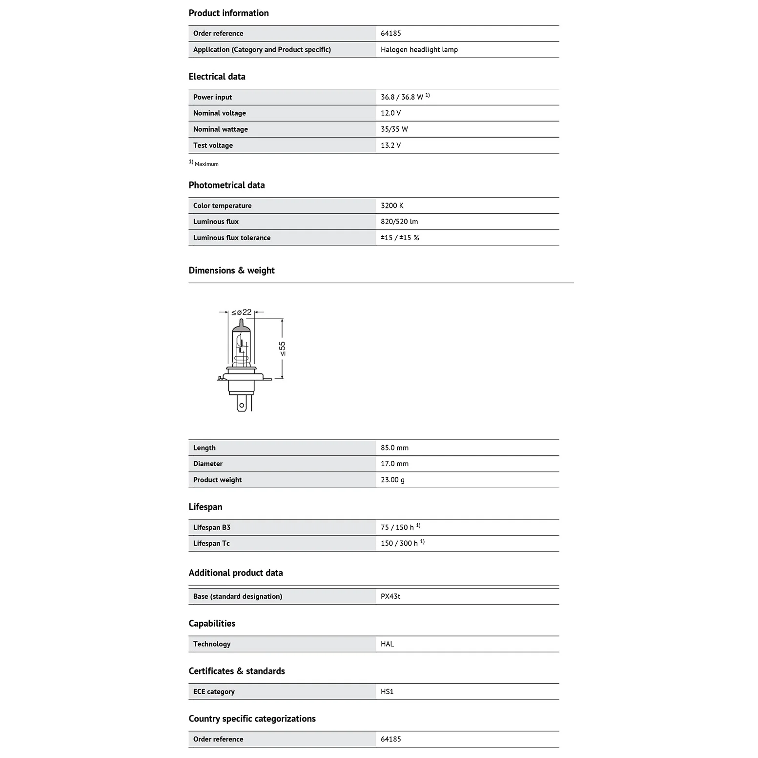 OSRAM-Lampe de moto, HS1, 12V, 35W, PX43t, Moteur classique, Ampoule de sauna halogène, Lumière standard 3200K, ECE, 1PC, Original