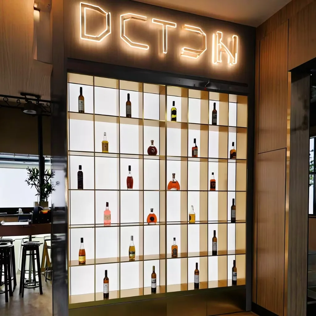 JINXIN Customizable Metal Plate Counter Acrylic Luminous Backboard Bar Wine Cabinet Niche Display Showcase Modern Decorative