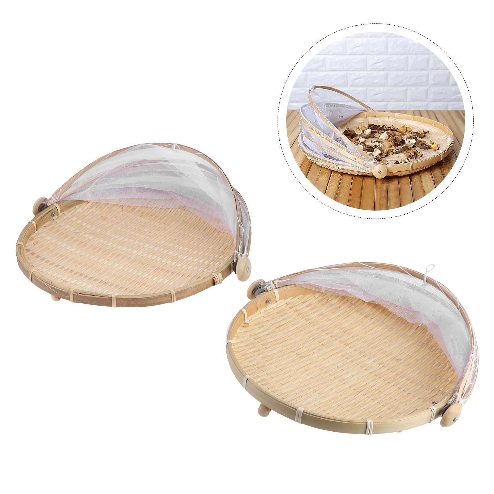 

2pcs Bamboo Woven Storage Baskets Household Round Dustpan Steamed Bread Basket Kitchen Organizer Home Decoration Eco-Friendly