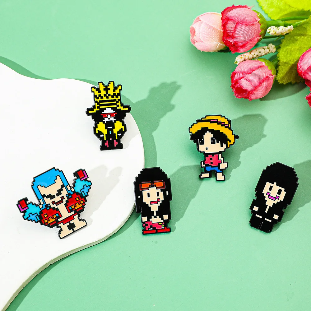 5 Pcs Creativity Pixel Style Brooch Anime Luffy Chopper Franky Enamel Pin Metal Badge Jewelry Clothing Backpack Accessories Gift view 6