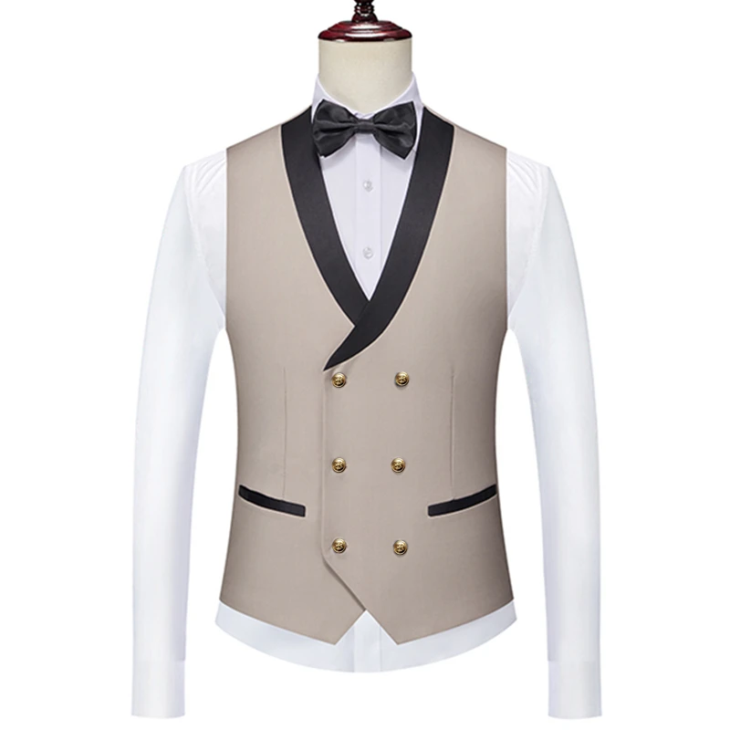 Men Business Gentleman V Neck Slim Fit Groomsman Waiter Vest / High Quality Slim Double Breasted Solid Color Suit Waistcoat