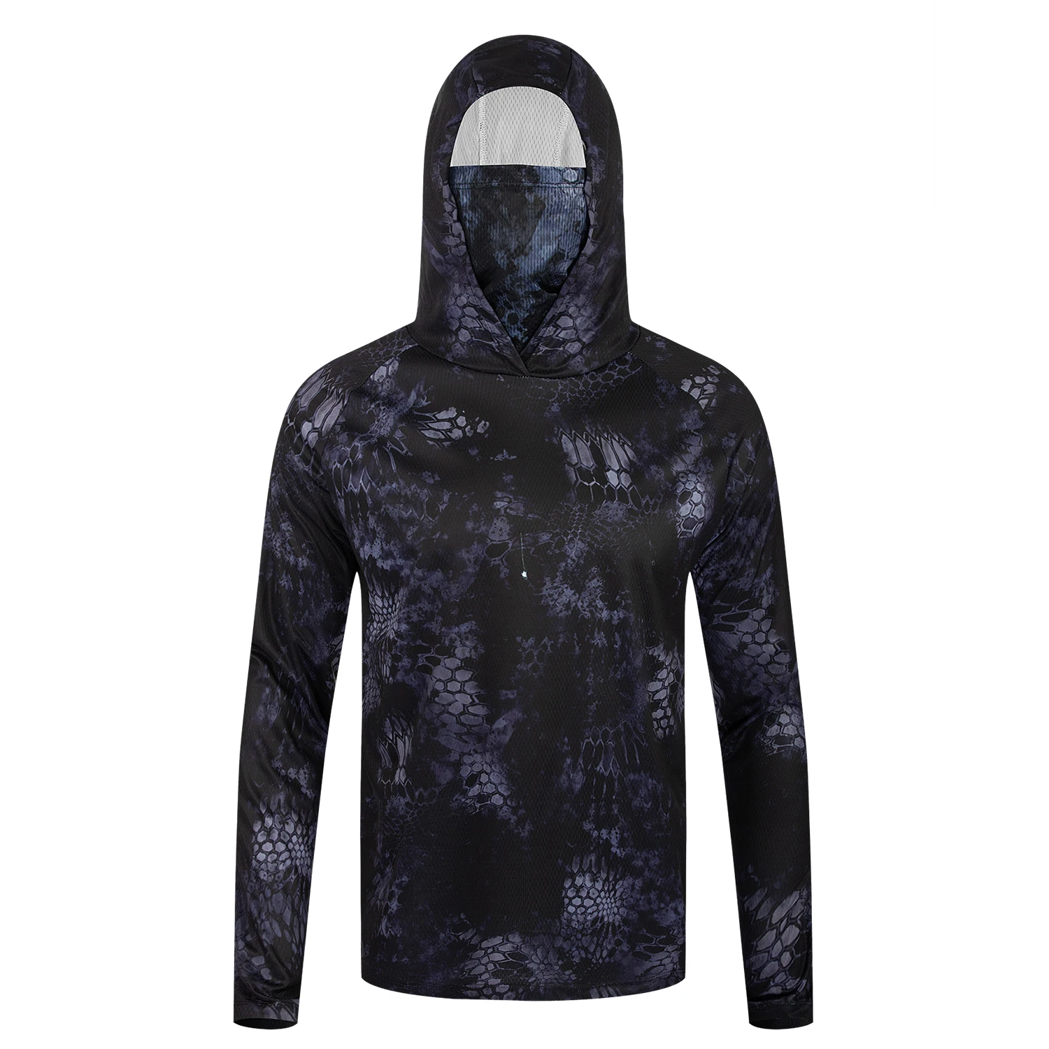 Men 3D Bass Fishing Hoodie Long Sleeve Quick Dry UV Protection Outdoor Performance Shirt for Fishing Hiking Camping Boating