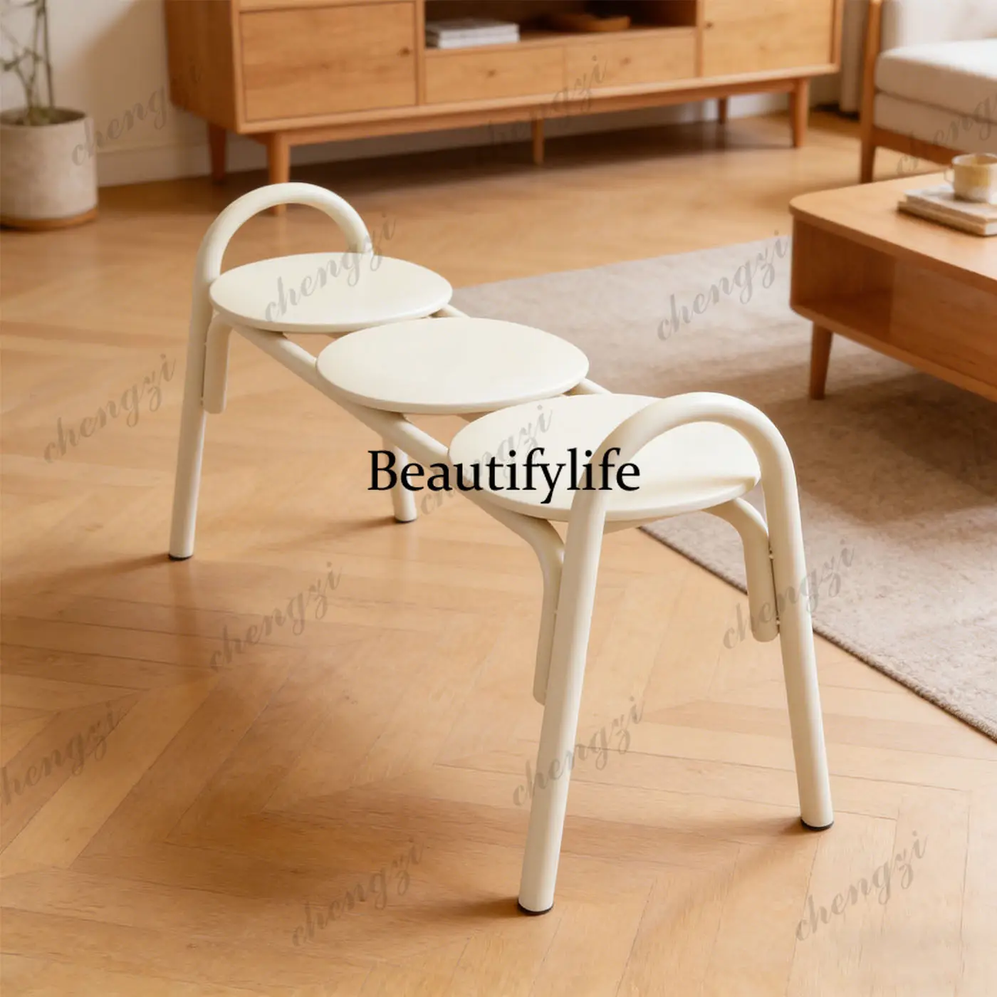 Outdoor Bench Seat Modern Simple Wind Three Seats Metal Material Leisure Area Bench Courtyard Rest Chair