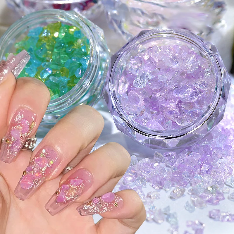 1box Purple Pink White Ice Transparent Candy Colorful Nail Art Decorations Irregular Glass Stone Shiny Nail Art Manicure